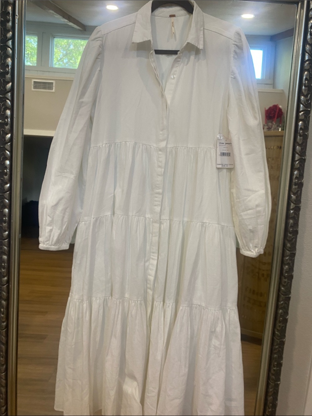 Free People White Tiered Button-Front Maxi Dress